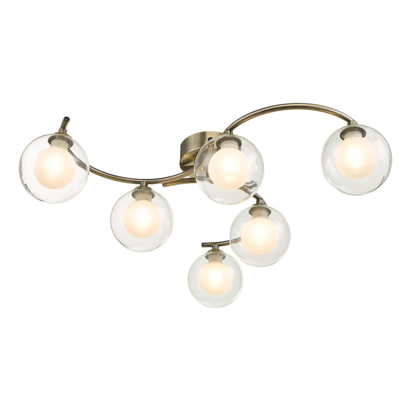 Dar Lighting Nakita 6 Light Semi Flush Antique Brass With Clear/Opal Glass • NAK6475-04