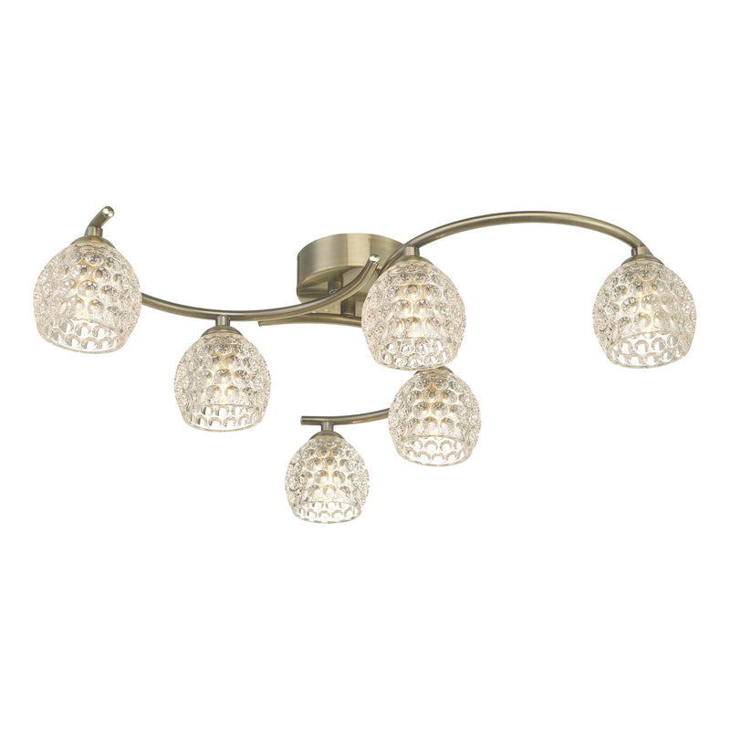 Dar Lighting Nakita 6 Light Semi Flush Antique Brass With Dimpled Open Glass • NAK6475-06