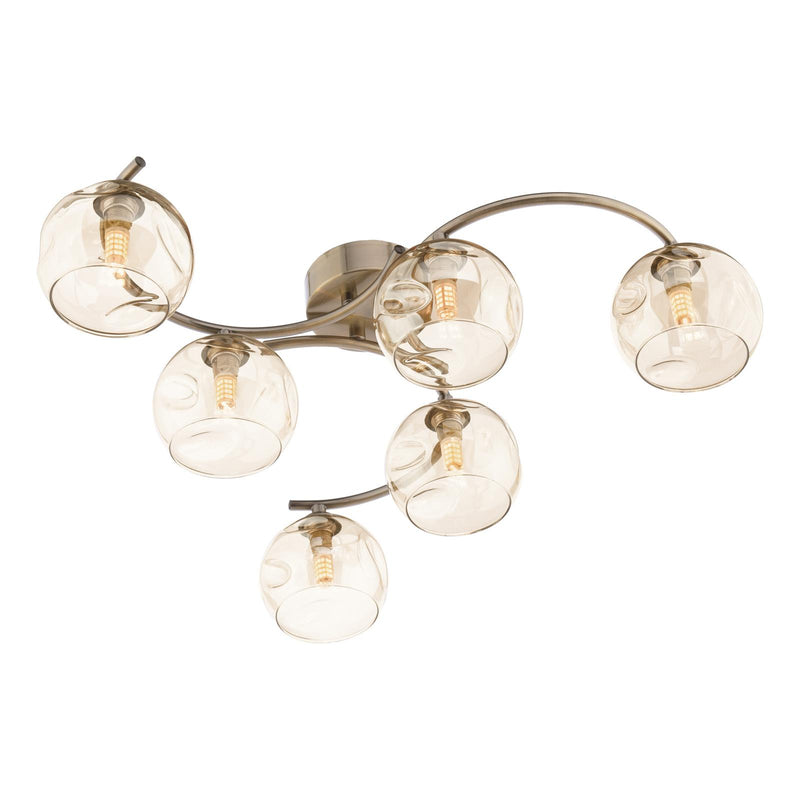 Dar Lighting Nakita 6 Light Semi Flush Antique Brass With Organic Amber Glass • NAK6475-16