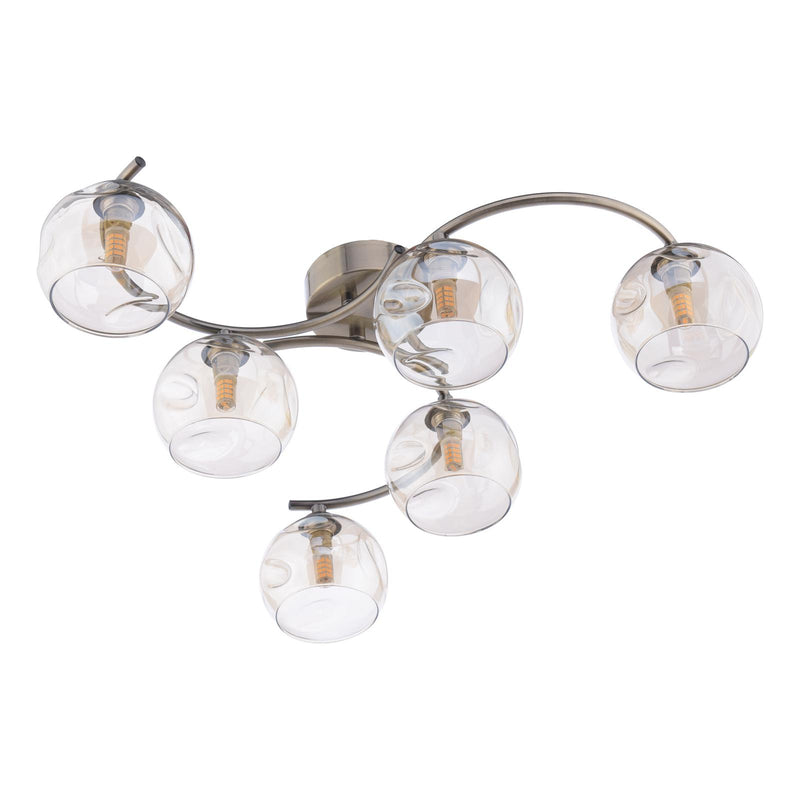 Dar Lighting Nakita 6 Light Semi Flush Antique Brass With Organic Amber Glass • NAK6475-16