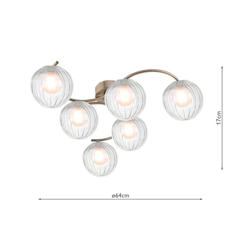 Dar Lighting Nakita 6 Light Semi Flush Antique Brass With Clear/Opal Glass • NAK6475-20