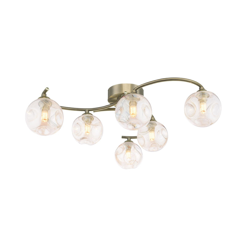 Dar Lighting Nakita 6 Light Semi Flush Antique Brass With Closed Organic Amber Glass • NAK6475-27