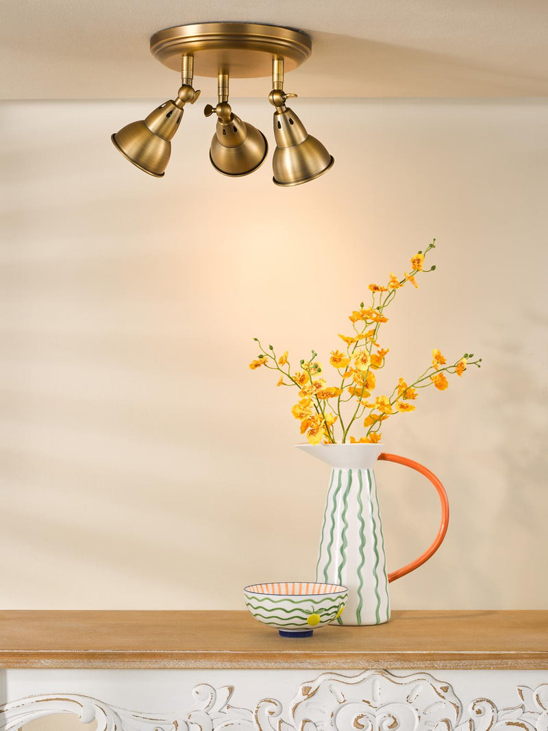 Dar Lighting Nathaniel 3 Light Plate Spotlight Aged Brass • NAT7642