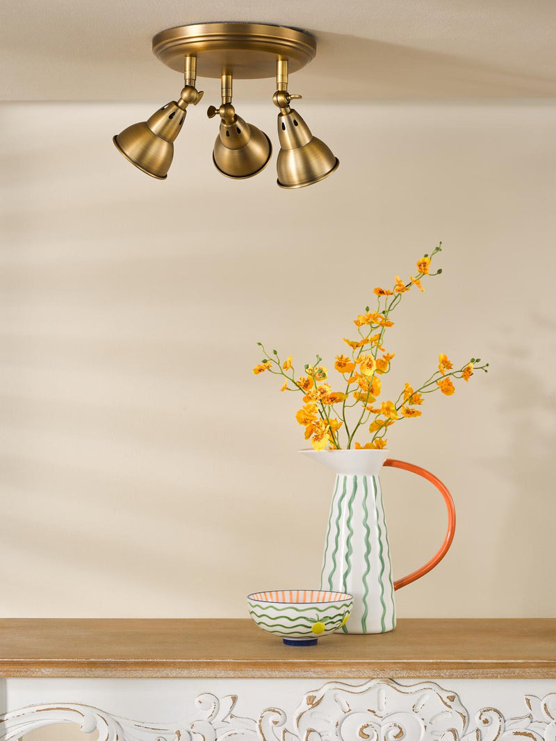 Dar Lighting Nathaniel 3 Light Plate Spotlight Aged Brass • NAT7642