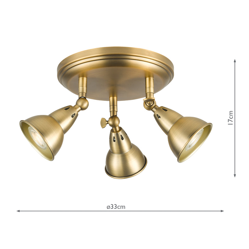 Dar Lighting Nathaniel 3 Light Plate Spotlight Aged Brass • NAT7642
