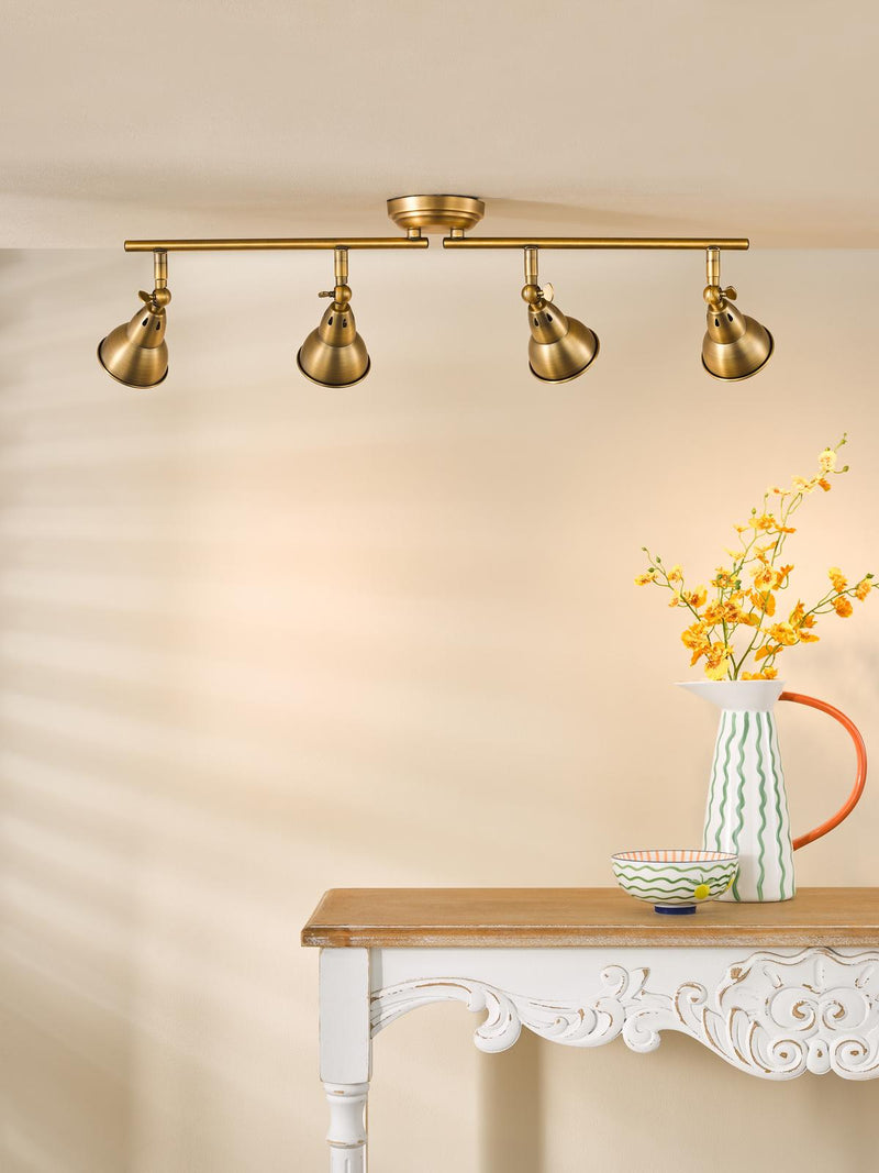 Dar Lighting Nathaniel 4 Light Bar Spotlight Aged Brass • NAT8442