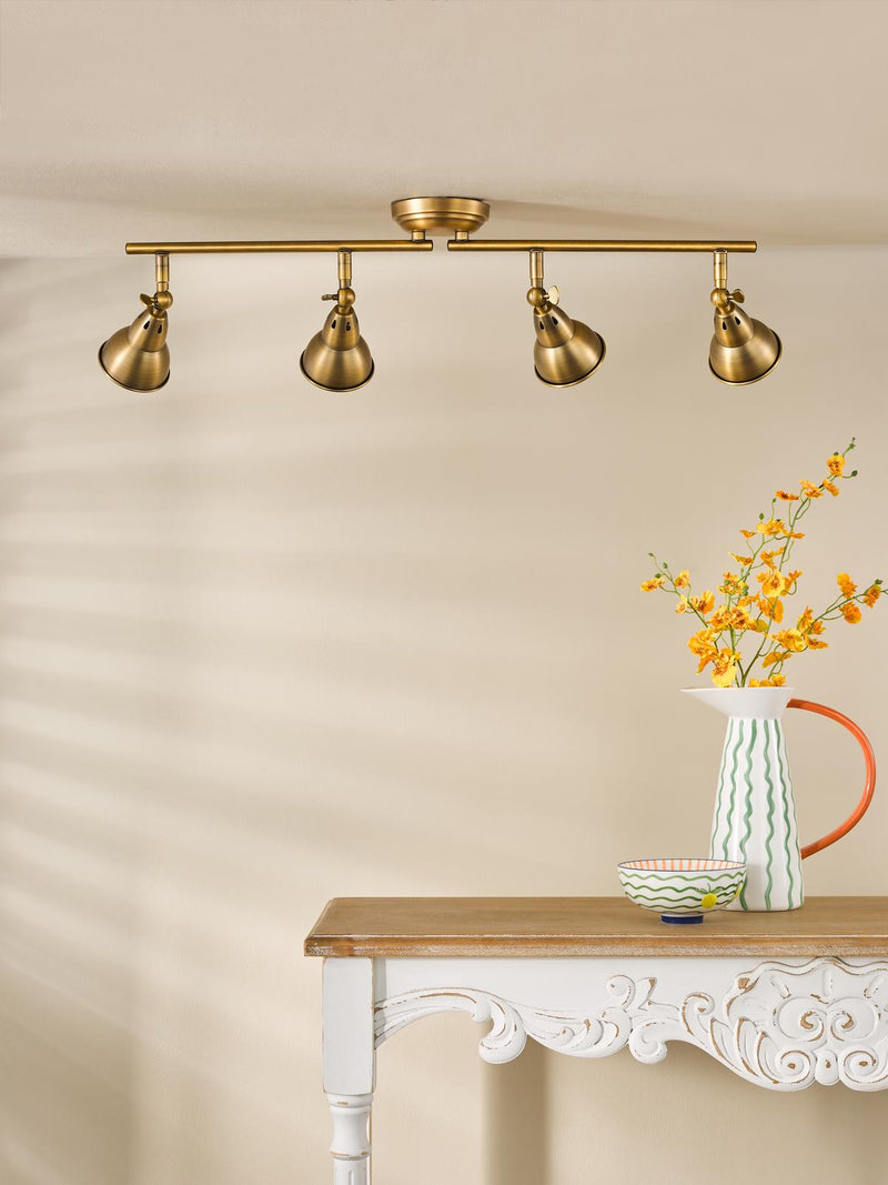 Dar Lighting Nathaniel 4 Light Bar Spotlight Aged Brass • NAT8442