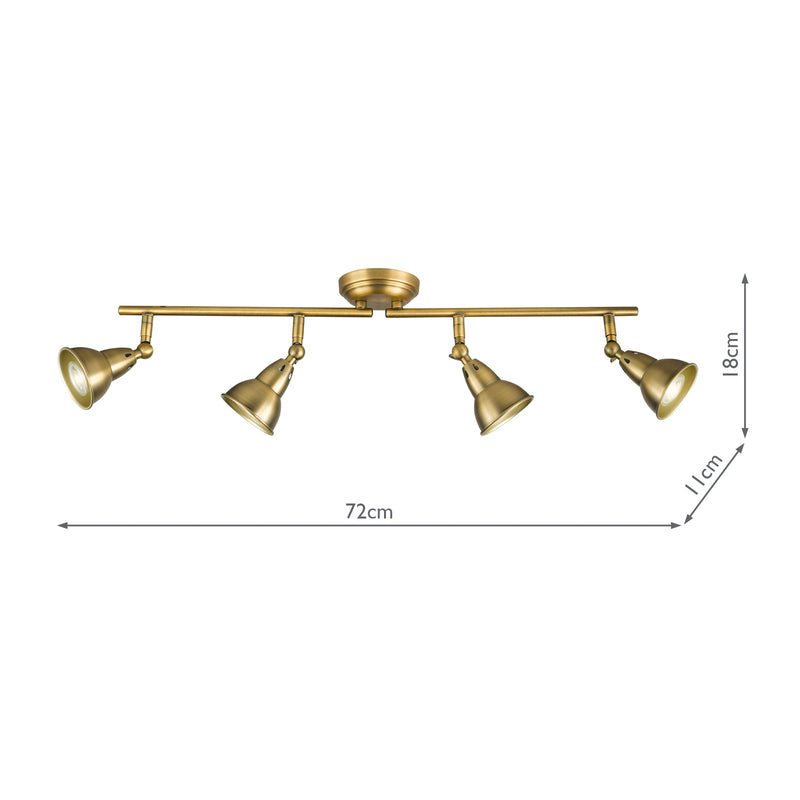 Dar Lighting Nathaniel 4 Light Bar Spotlight Aged Brass • NAT8442