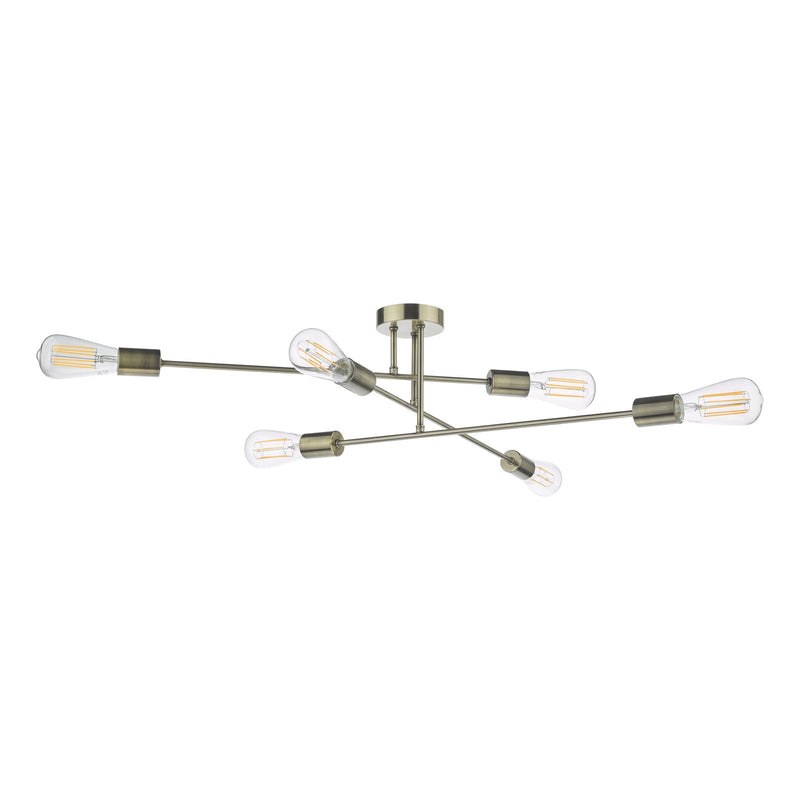 Dar Lighting Neve 6 Light Flush Antique Brass • NEV6475