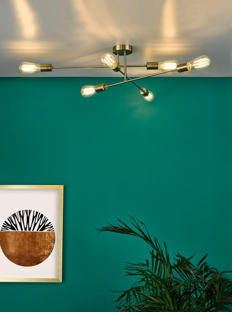 Dar Lighting Neve 6 Light Flush Antique Brass • NEV6475