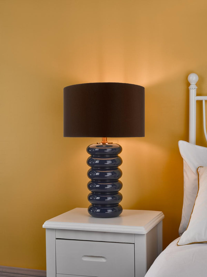 Dar Lighting Niamh Table Lamp Blue Glass and Aged Bronze With Shade • NIA4223-VOY1422