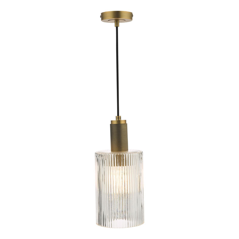 Dar Lighting Nikolas Pendant Natural Solid Brass Ribbed Cylinder Glass  • NIK0140-E01