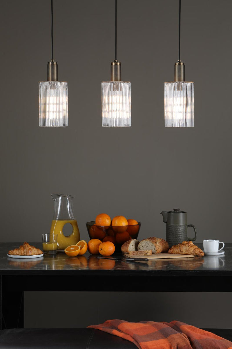 Dar Lighting Nikolas Pendant Natural Solid Brass Ribbed Cylinder Glass  • NIK0140-E01