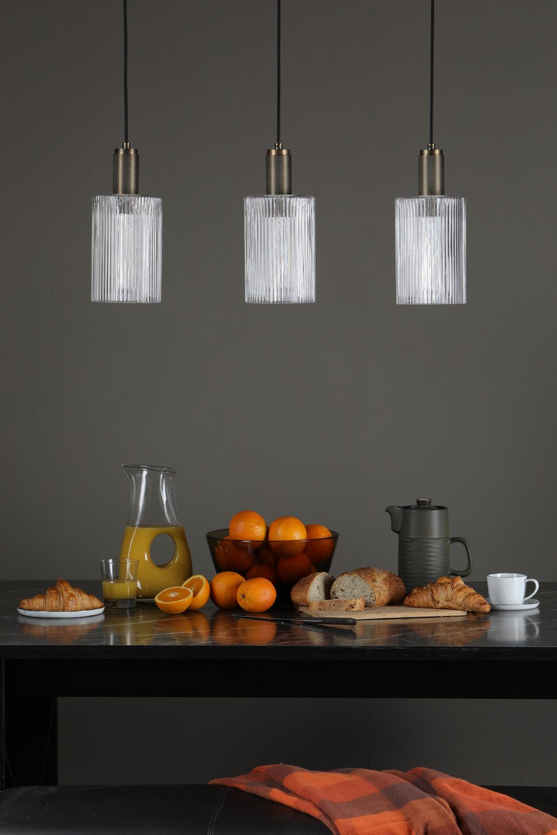 Dar Lighting Nikolas Pendant Natural Solid Brass Ribbed Cylinder Glass  • NIK0140-E01