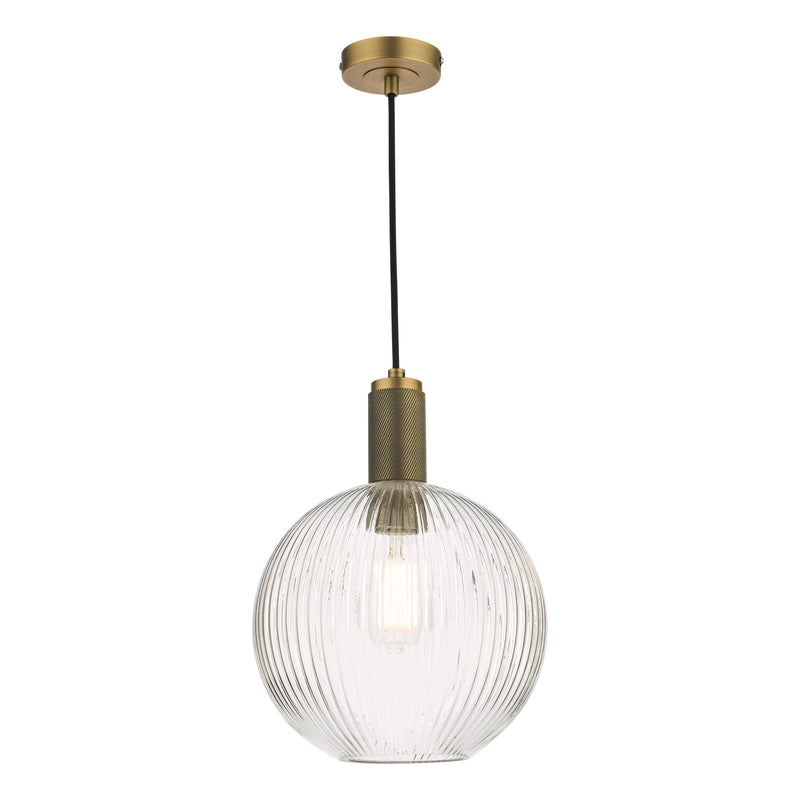 Dar Lighting Nikolas Pendant Natural Solid Brass Ribbed Round Glass  • NIK0140-E02