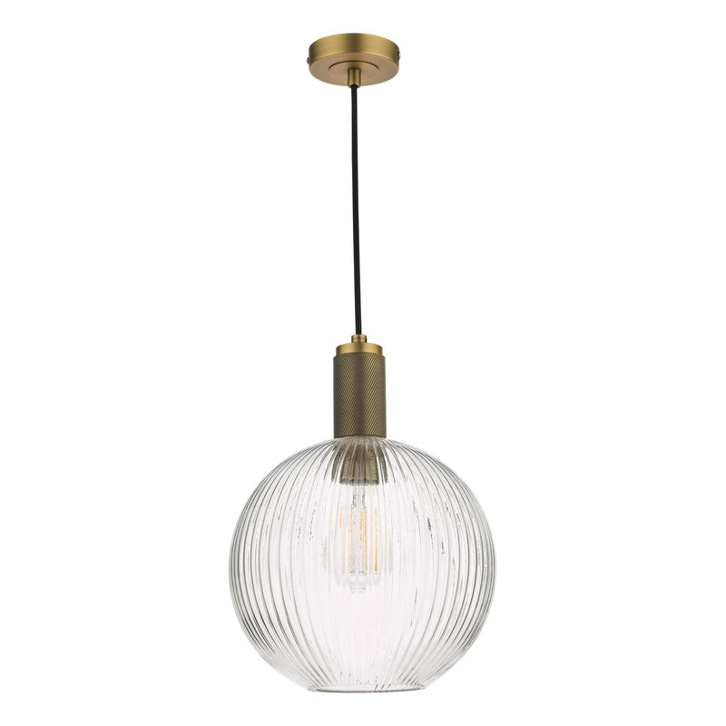 Dar Lighting Nikolas Pendant Natural Solid Brass Ribbed Round Glass  • NIK0140-E02