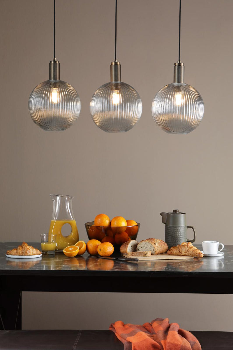 Dar Lighting Nikolas Pendant Natural Solid Brass Ribbed Round Glass  • NIK0140-E02