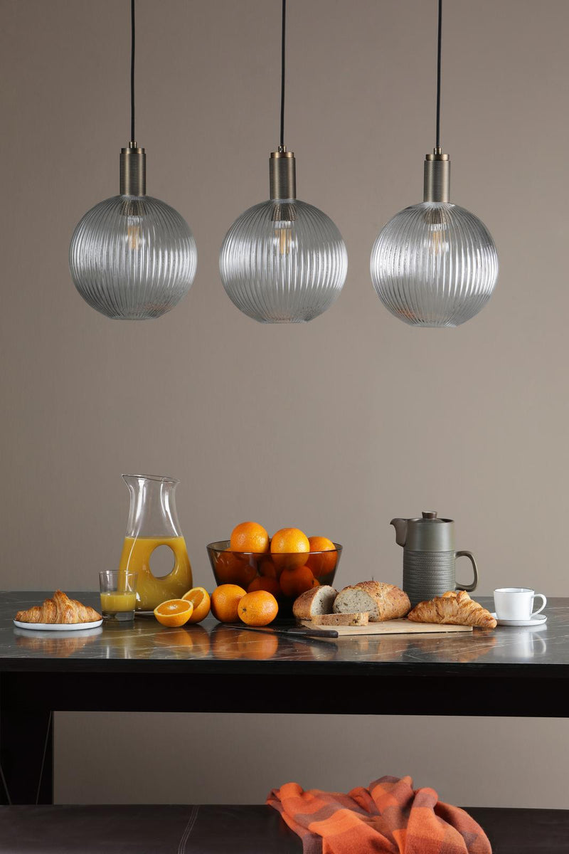 Dar Lighting Nikolas Pendant Natural Solid Brass Ribbed Round Glass  • NIK0140-E02