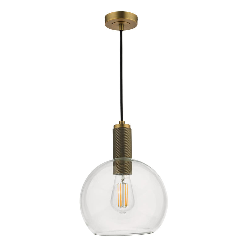 Dar Lighting Nikolas Pendant Natural Solid Brass Round Clear Glass  • NIK0140-E03