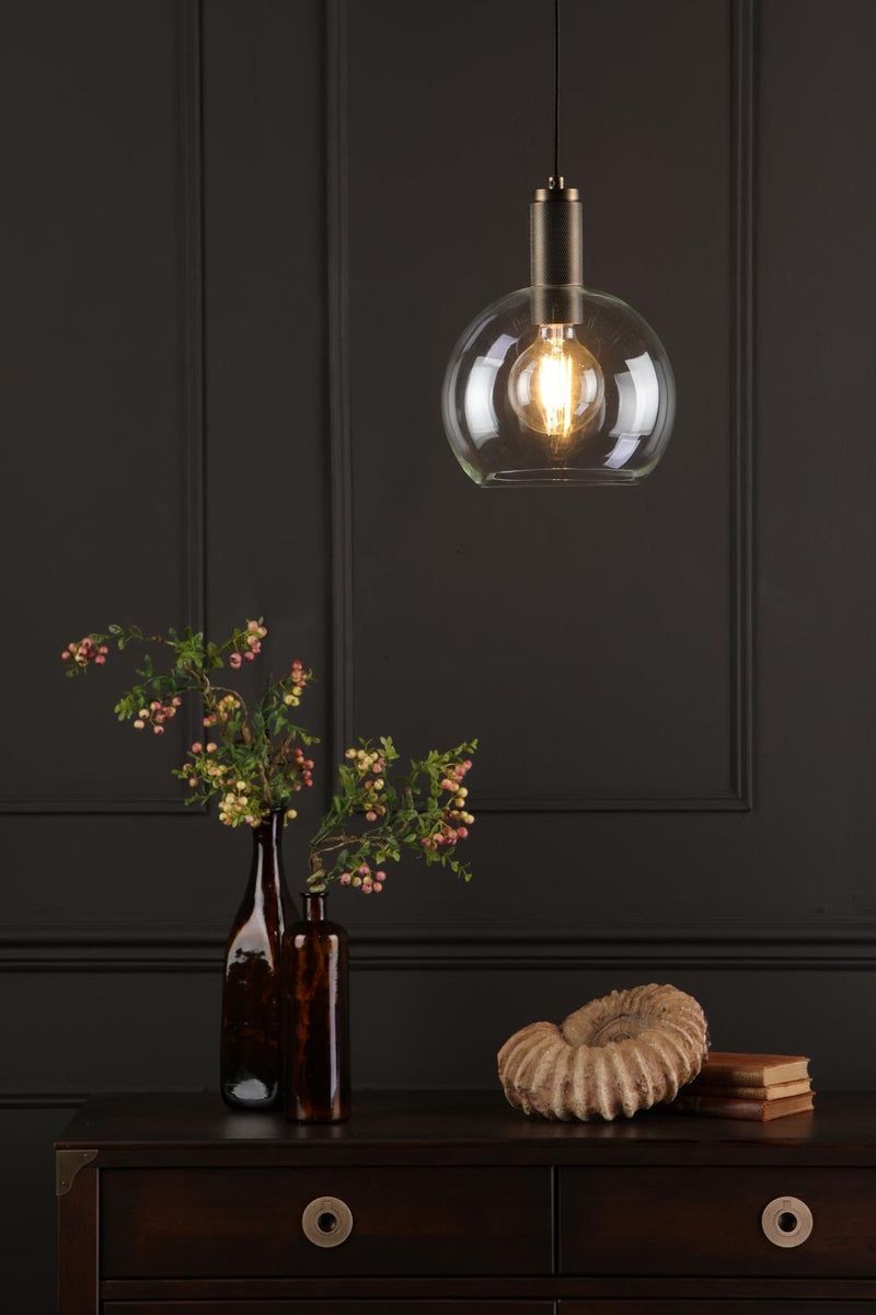 Dar Lighting Nikolas Pendant Natural Solid Brass Round Clear Glass  • NIK0140-E03