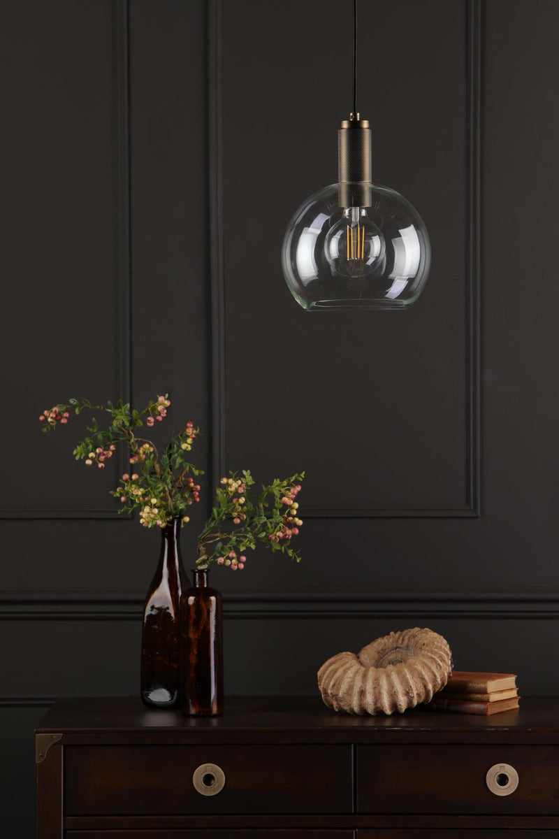 Dar Lighting Nikolas Pendant Natural Solid Brass Round Clear Glass  • NIK0140-E03