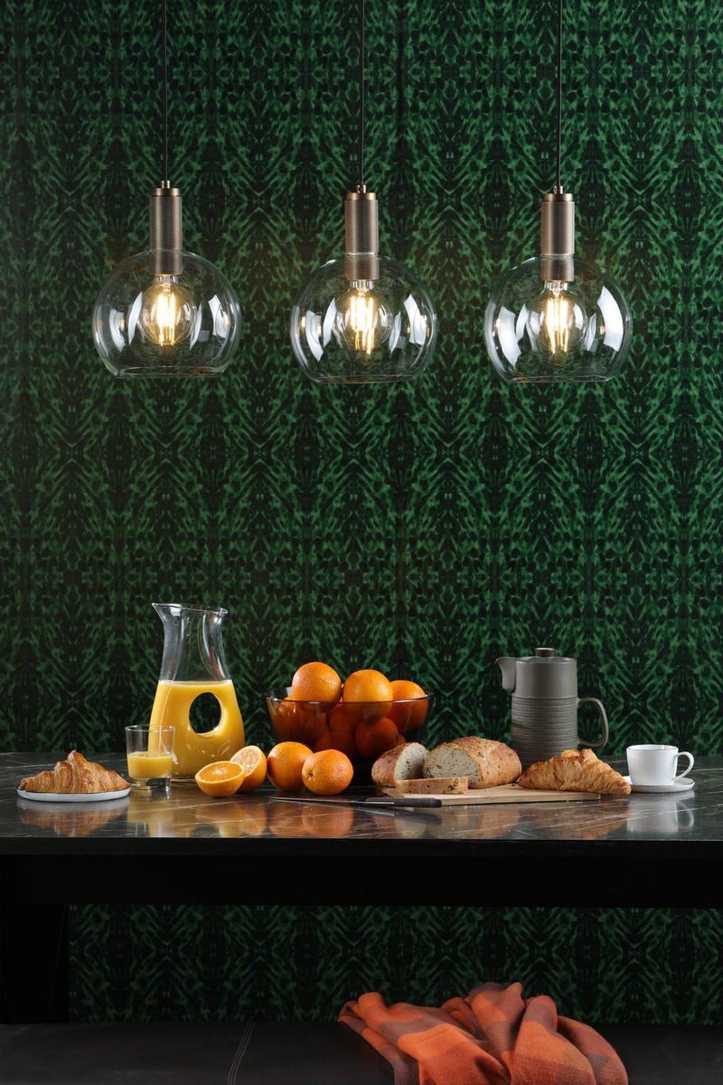 Dar Lighting Nikolas Pendant Natural Solid Brass Round Clear Glass  • NIK0140-E03