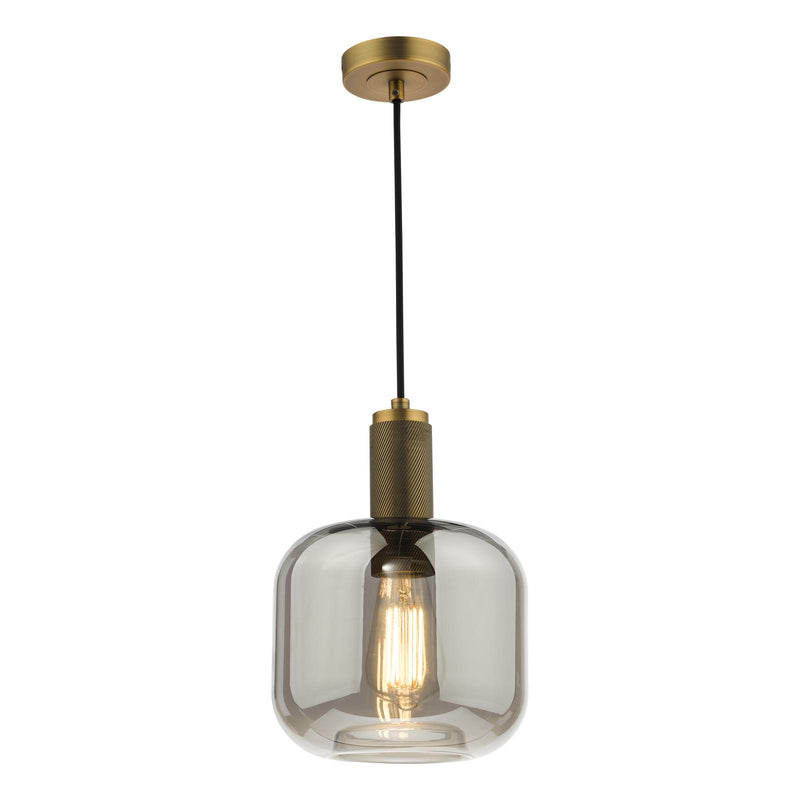 Dar Lighting Nikolas Pendant Natural Solid Brass Smoked Glass  • NIK0140-E05