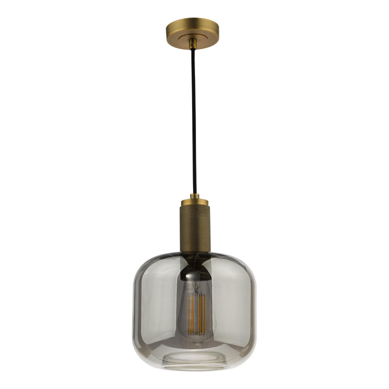 Dar Lighting Nikolas Pendant Natural Solid Brass Smoked Glass  • NIK0140-E05