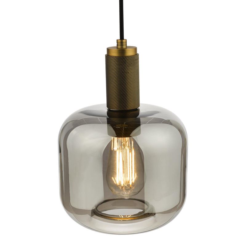 Dar Lighting Nikolas Pendant Natural Solid Brass Smoked Glass  • NIK0140-E05