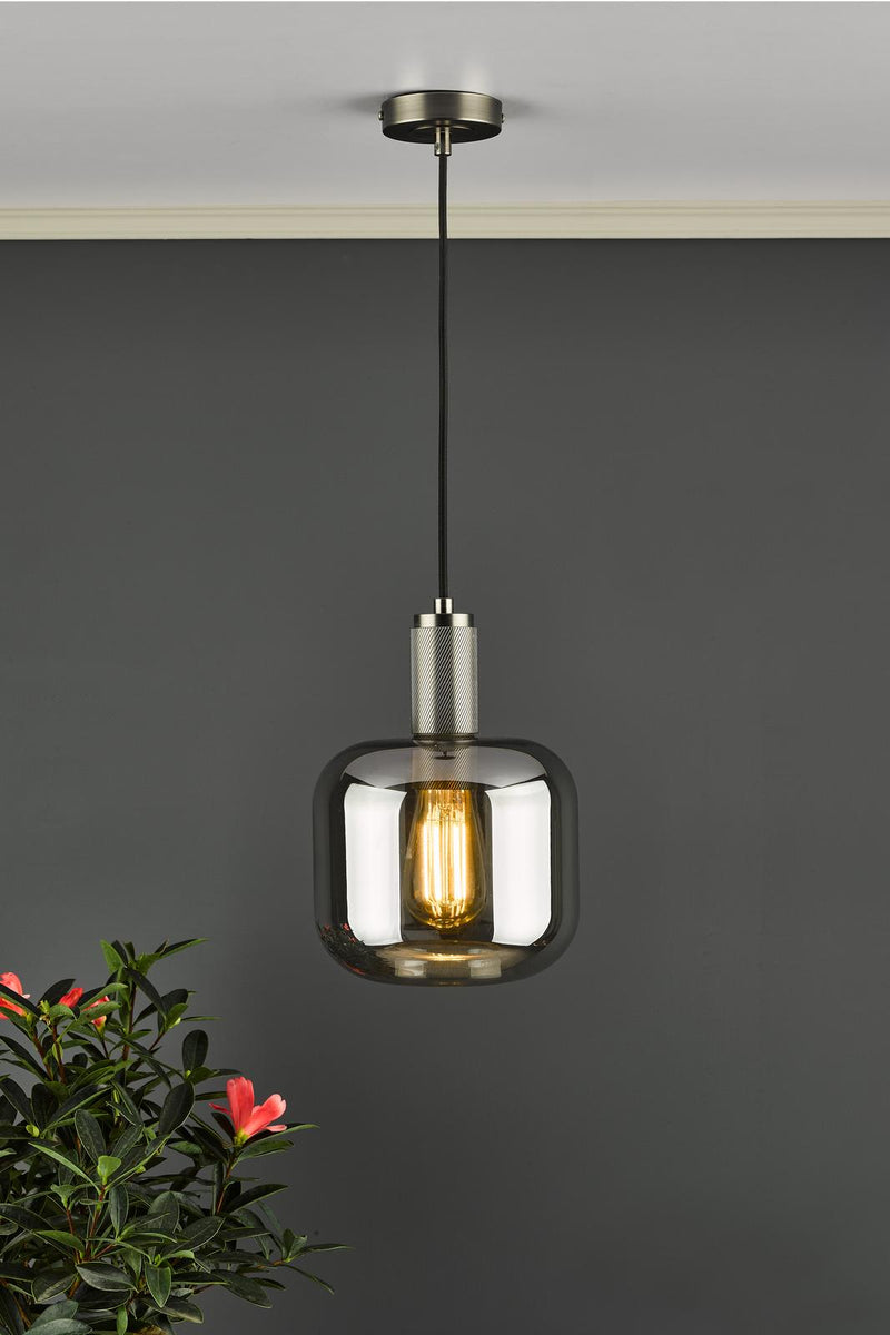 Dar Lighting Nikolas Pendant Natural Solid Brass Smoked Glass  • NIK0140-E05