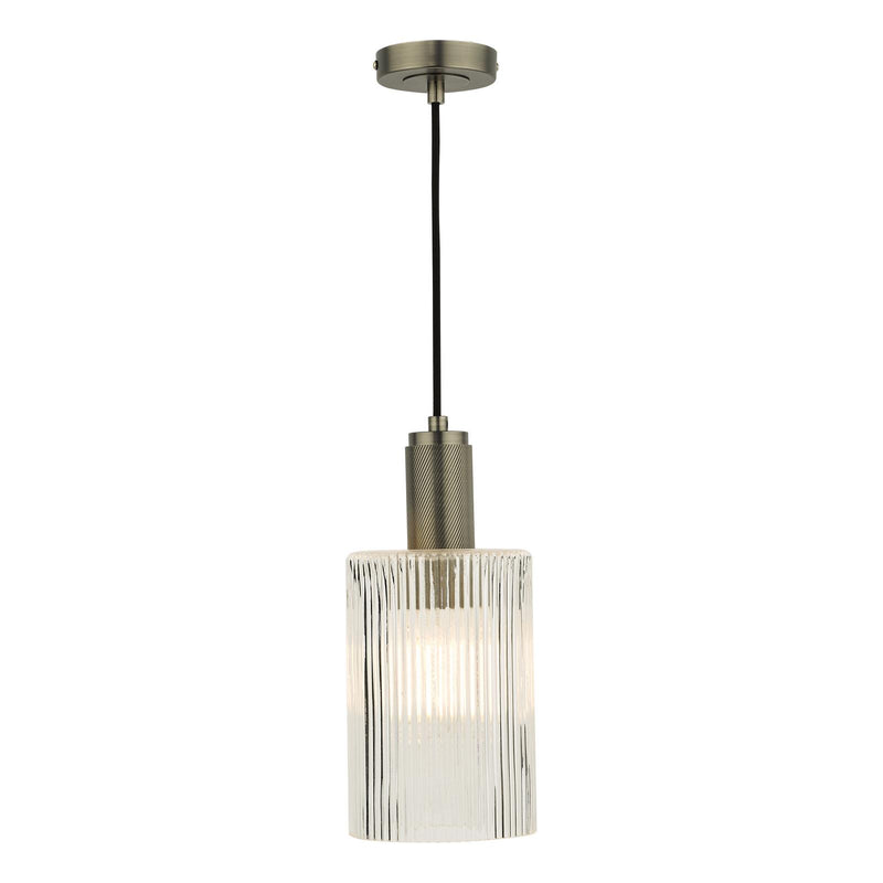 Dar Lighting Nikolas Pendant Antique Chrome Ribbed Cylinder Glass • NIK0167-E01