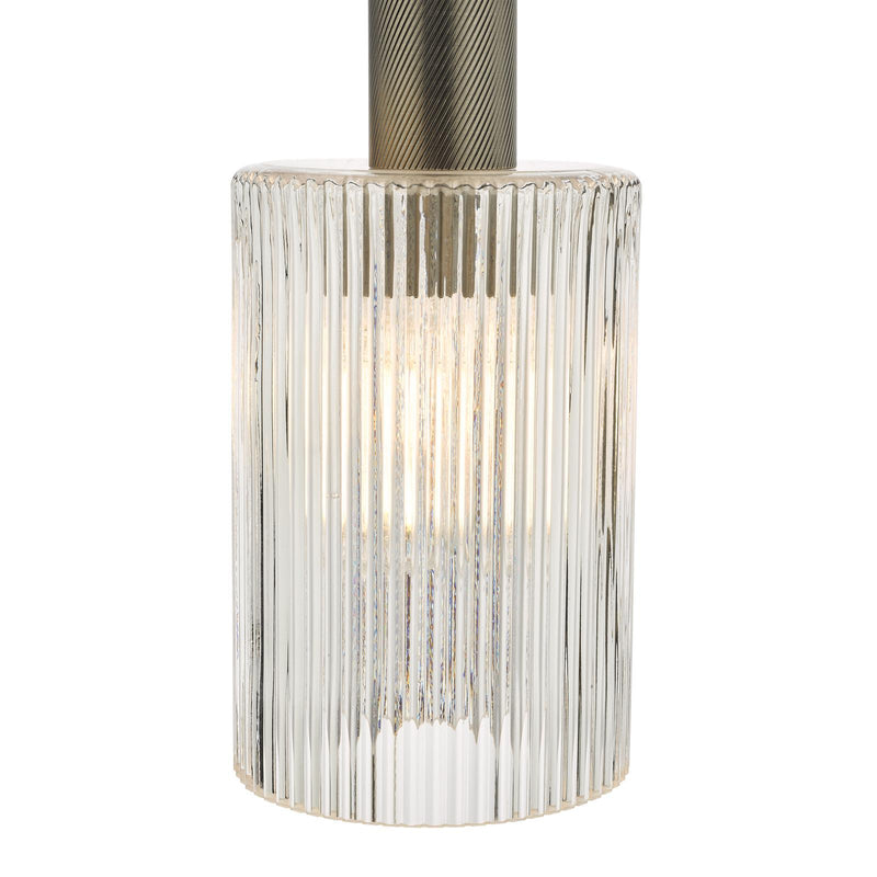 Dar Lighting Nikolas Pendant Antique Chrome Ribbed Cylinder Glass • NIK0167-E01
