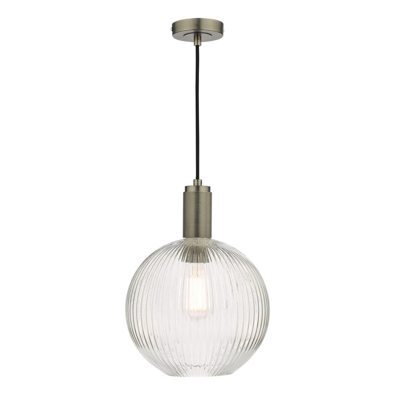 Dar Lighting Nikolas Pendant Antique Chrome Ribbed Round Glass  • NIK0167-E02