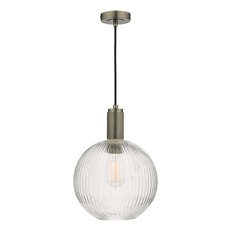 Dar Lighting Nikolas Pendant Antique Chrome Ribbed Round Glass  • NIK0167-E02