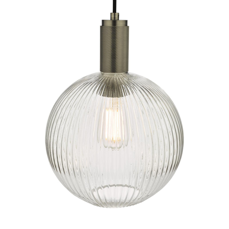Dar Lighting Nikolas Pendant Antique Chrome Ribbed Round Glass  • NIK0167-E02