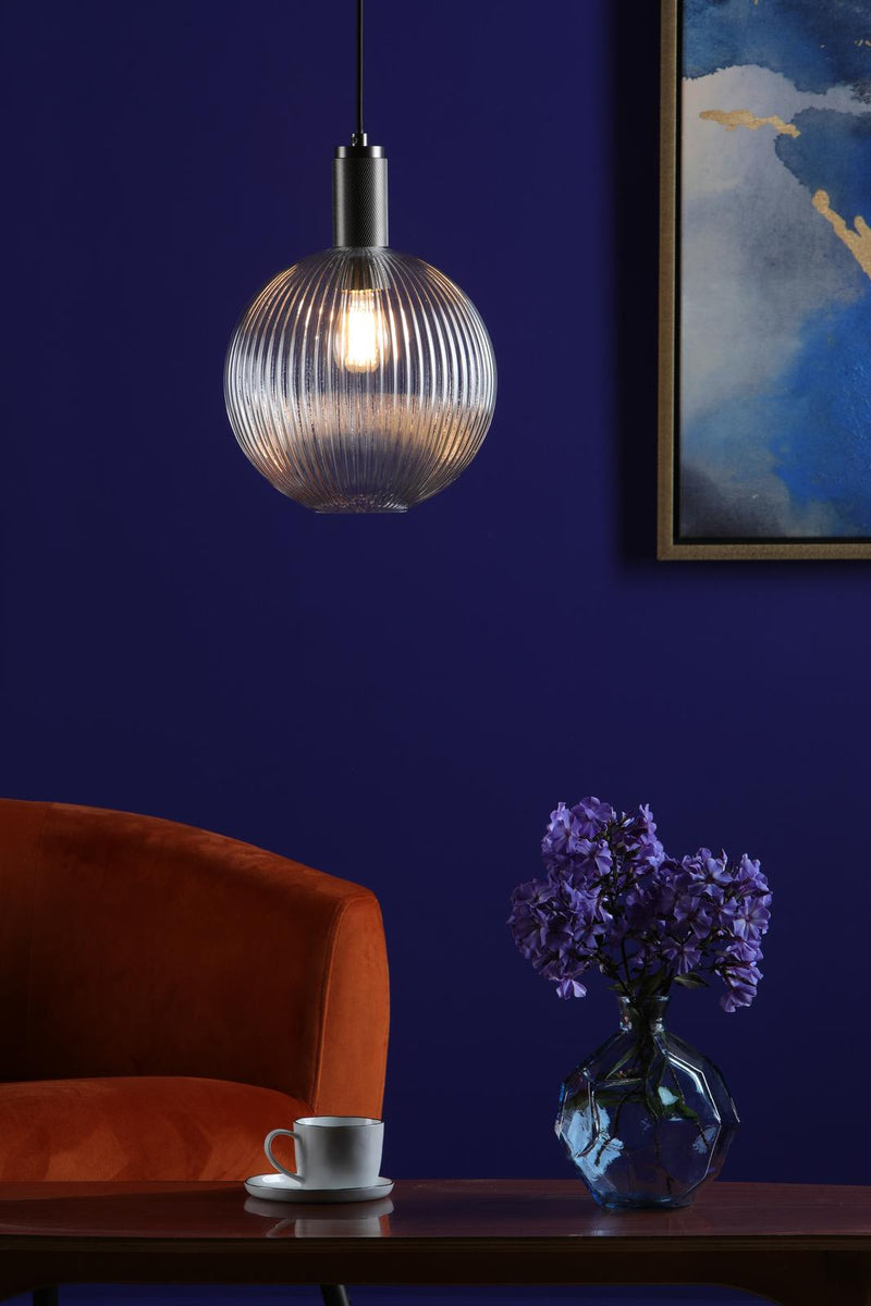 Dar Lighting Nikolas Pendant Antique Chrome Ribbed Round Glass  • NIK0167-E02