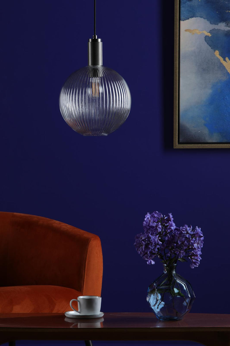 Dar Lighting Nikolas Pendant Antique Chrome Ribbed Round Glass  • NIK0167-E02