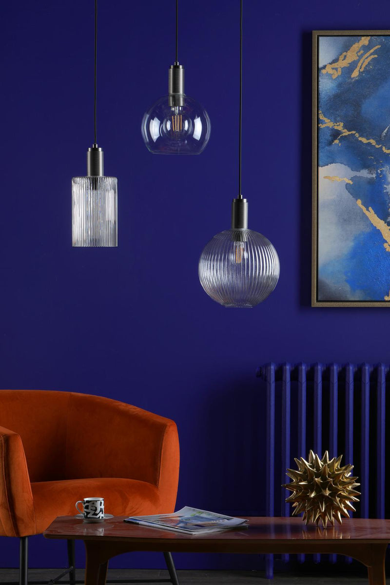 Dar Lighting Nikolas Pendant Antique Chrome Ribbed Round Glass  • NIK0167-E02