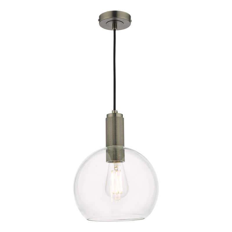 Dar Lighting Nikolas Pendant Antique Chrome Round Clear Glass  • NIK0167-E03