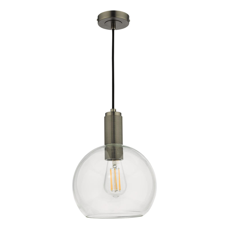 Dar Lighting Nikolas Pendant Antique Chrome Round Clear Glass  • NIK0167-E03