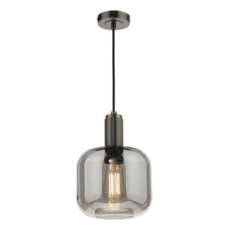 Dar Lighting Nikolas Pendant Antique Chrome Smoked Glass  • NIK0167-E05