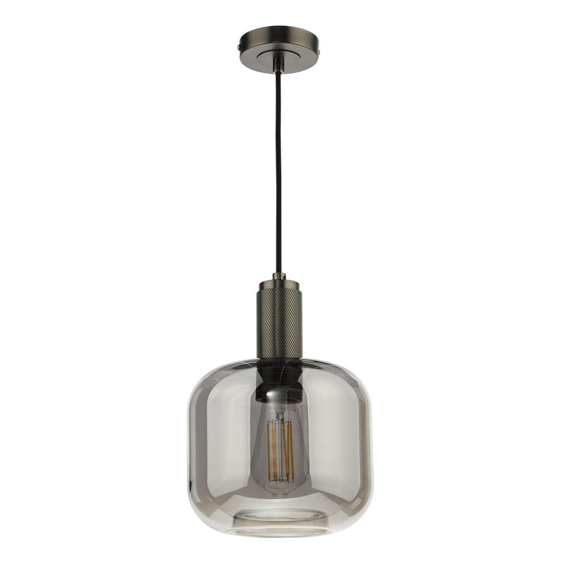 Dar Lighting Nikolas Pendant Antique Chrome Smoked Glass  • NIK0167-E05