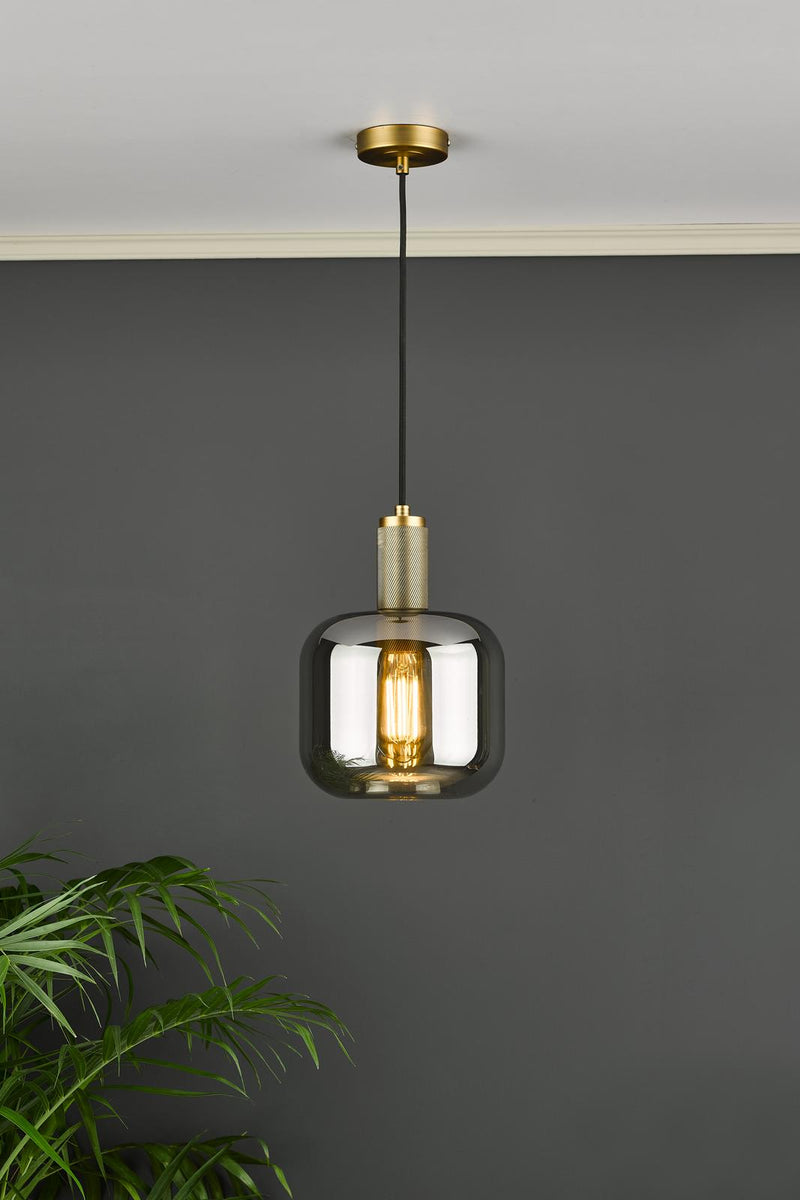 Dar Lighting Nikolas Pendant Antique Chrome Smoked Glass  • NIK0167-E05