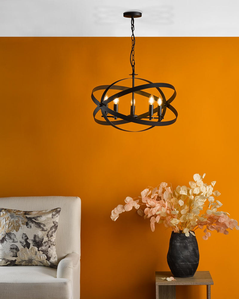 Dar Lighting Nitya 5 Light Pendant Matt Black • NIT0522