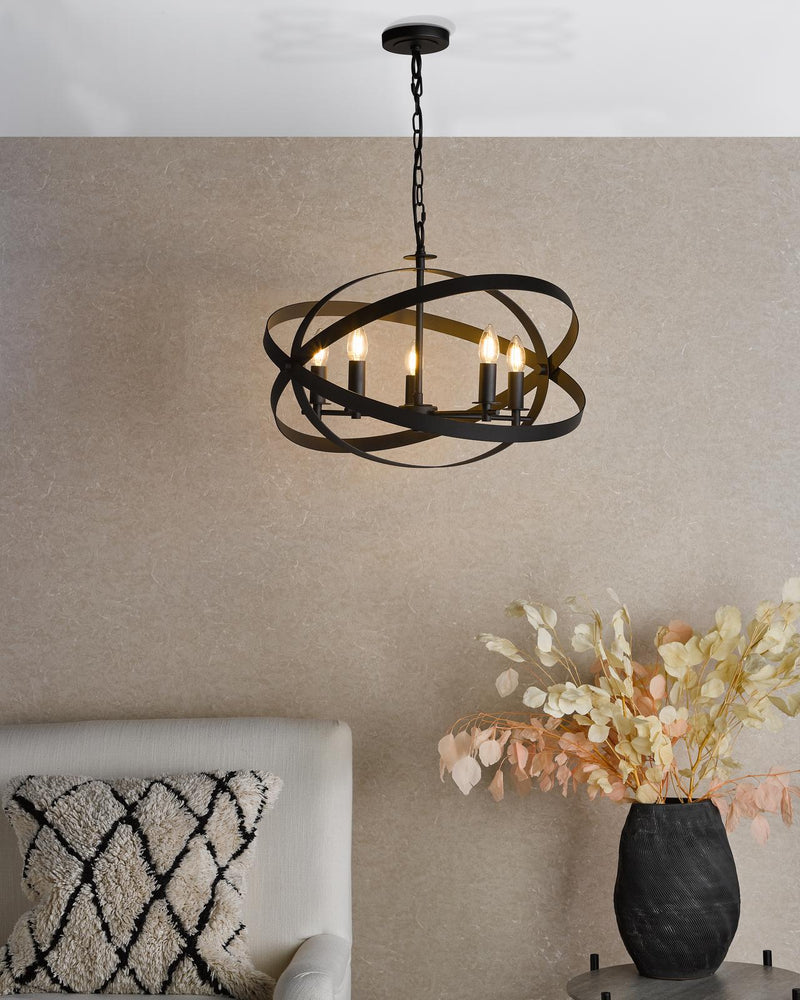 Dar Lighting Nitya 5 Light Pendant Matt Black • NIT0522