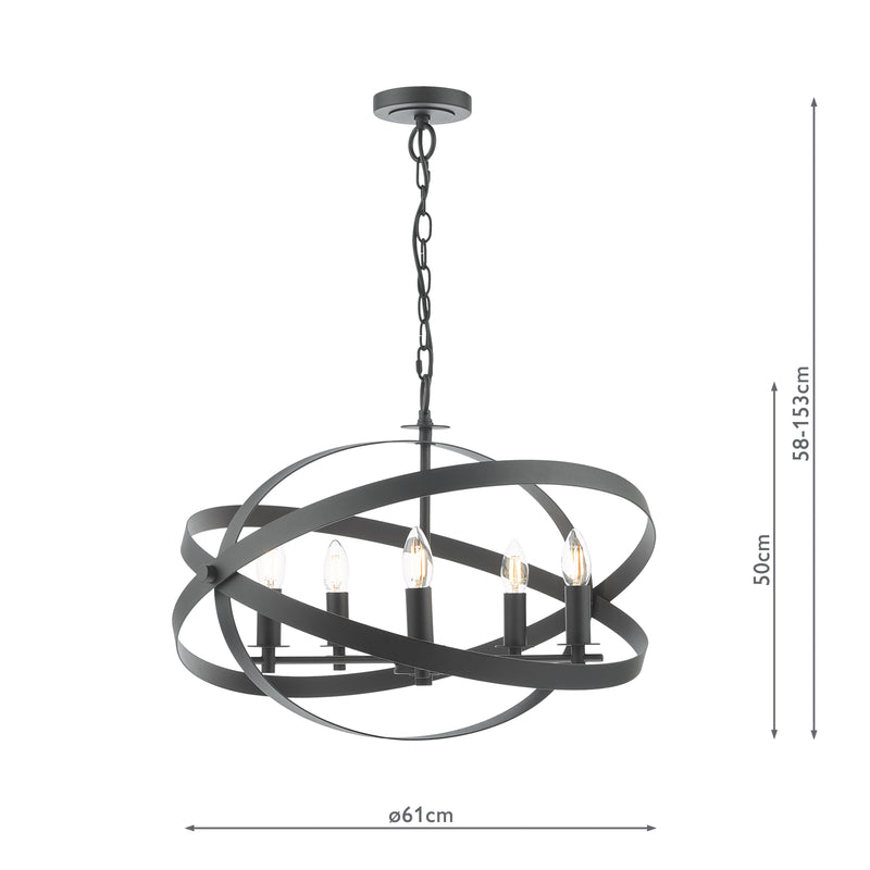 Dar Lighting Nitya 5 Light Pendant Matt Black • NIT0522