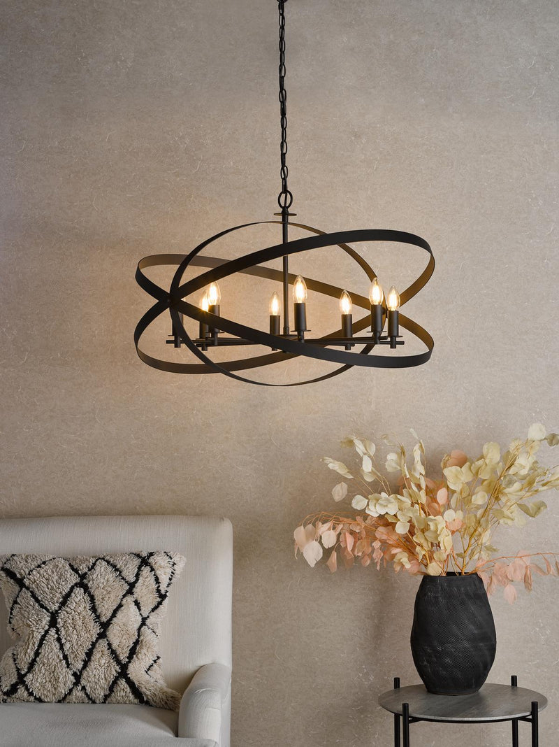 Dar Lighting Nitya 8 Light Pendant Matt Black • NIT0822