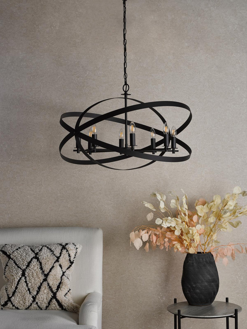 Dar Lighting Nitya 8 Light Pendant Matt Black • NIT0822