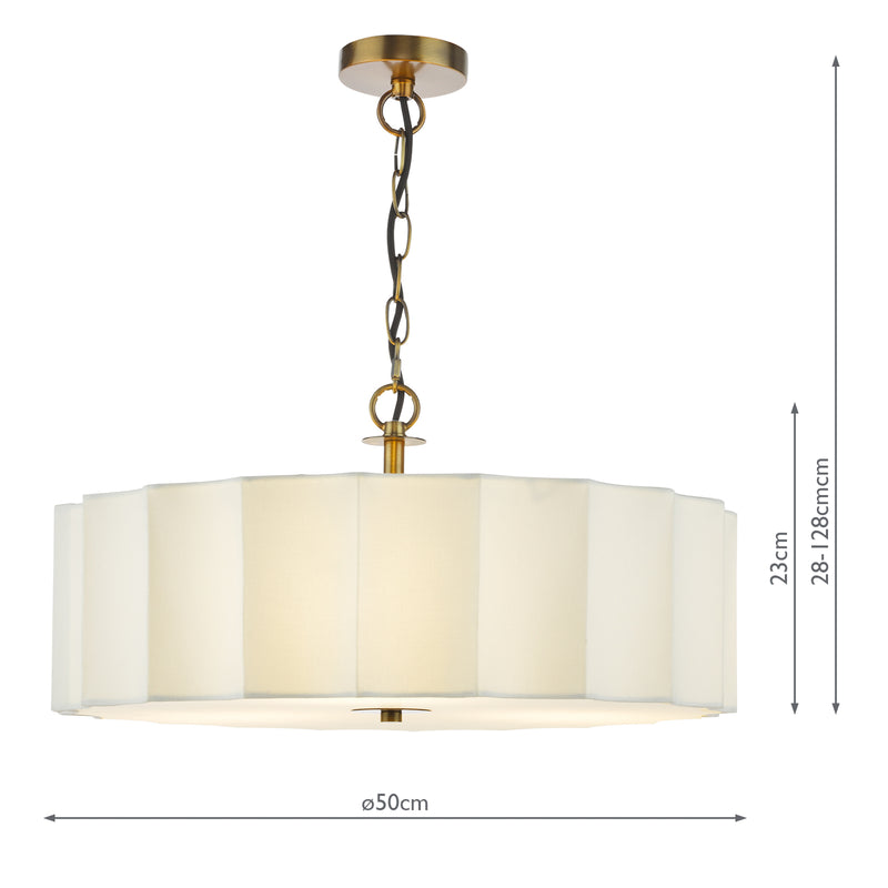 Dar Lighting Noura 3 Light Pendant Ivory and Antique Bronze • NOU0363