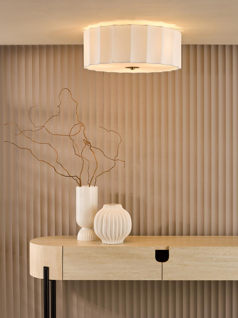 Dar Lighting Noura 3 Light Flush Ivory and White • NOU5263